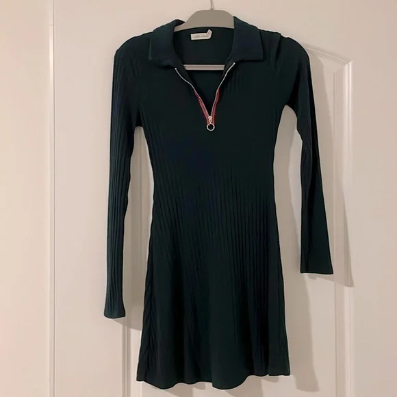 Chloe & Katie | Dresses | Chloe Katie Long Sleeve Zip Up Collar Skater Dress  Size Small Dark Green | Poshmark